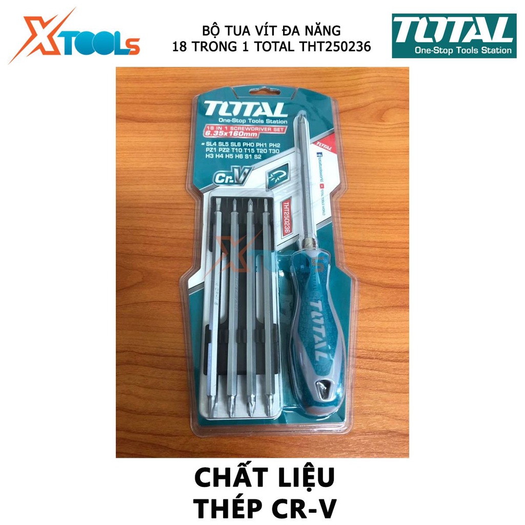 Bộ tuốc nơ vít đa năng 18 chi tiết TOTAL THT250236 | Bộ tua vít kích thước 6.35X160MM [CHÍNH HÃNG] [XTOOLs]