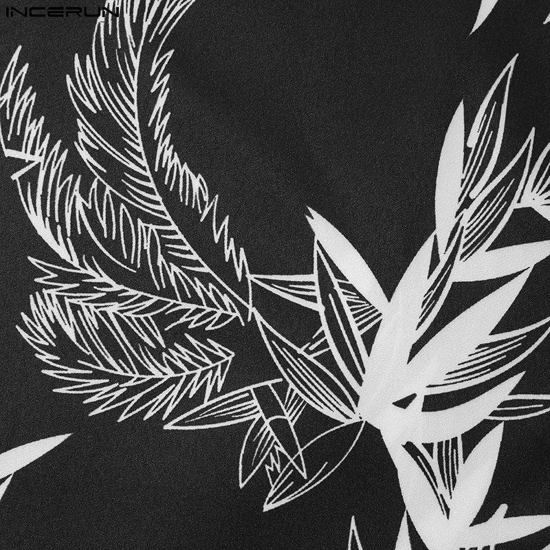 Áo sơ mi INCERUN tay ngắn cổ lật in họa tiết độc đáo thời trang trẻ trung cho nam