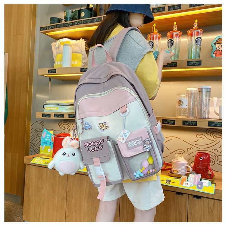 Balo Ulzzang Nam Nữ Đi Học Nhiều Ngăn Phối Màu Bag U Phoi3N