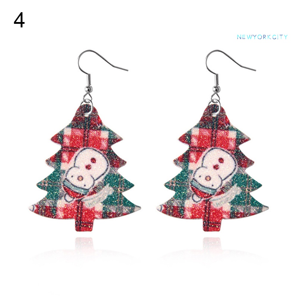 Khuyên Tai Giả Da Hình Giọt Nước Họa Tiết Cây Giáng Sinh Thời Trang