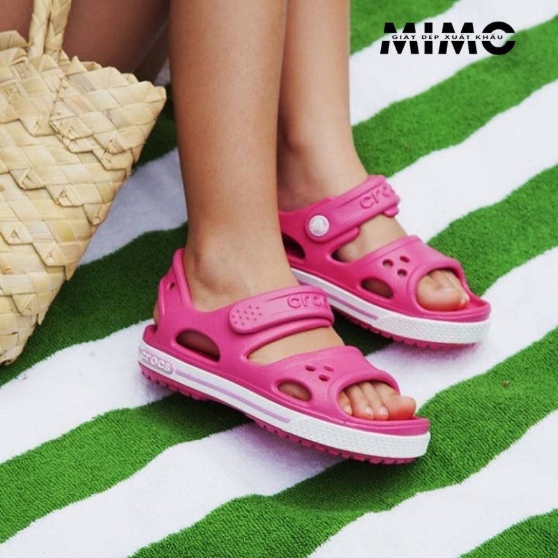 Tặng kèm jibit, Sandal Crocband Hồng Hồng xinh xắn cho bé gái, quai dán, đế ma sát siu bền
