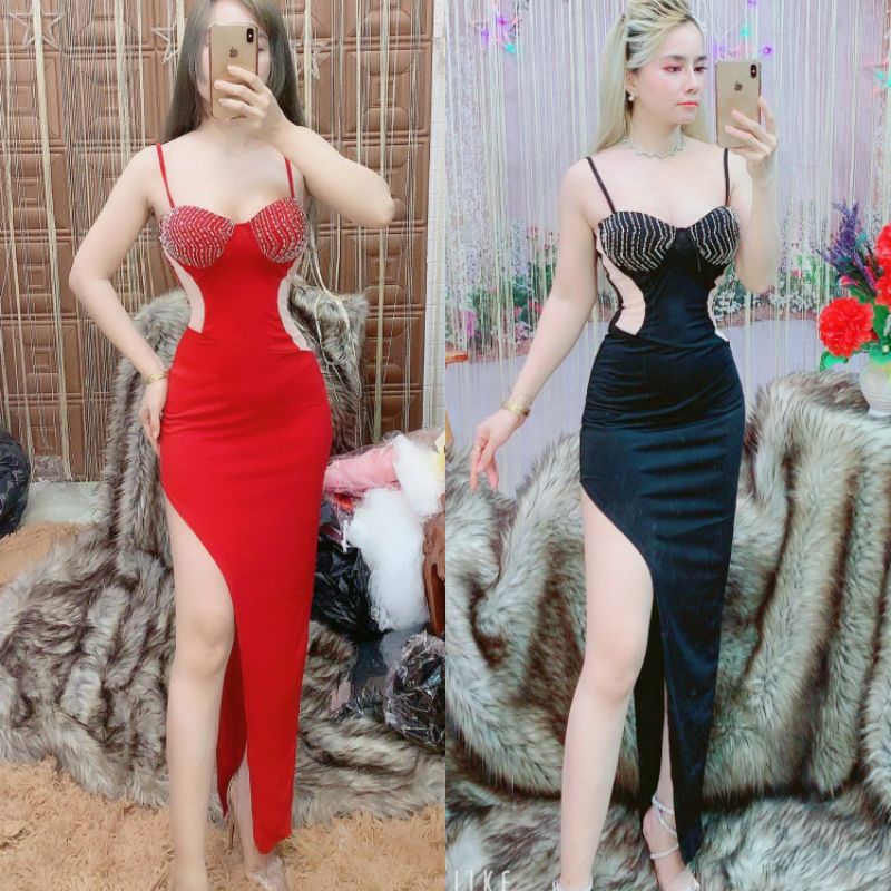 Đầm body đinh đá hình chup thât