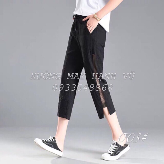 Quần baggy lỡ chất đũi phối lưới