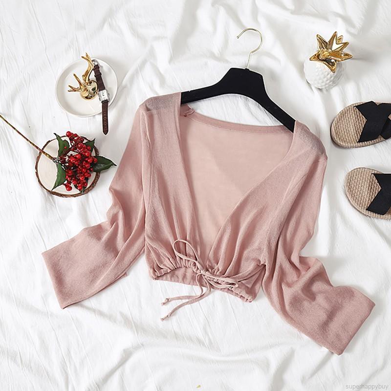 Áo khoác cardigan dệt kim mỏng tay dài chống nắng thời trang cho nữ | BigBuy360 - bigbuy360.vn