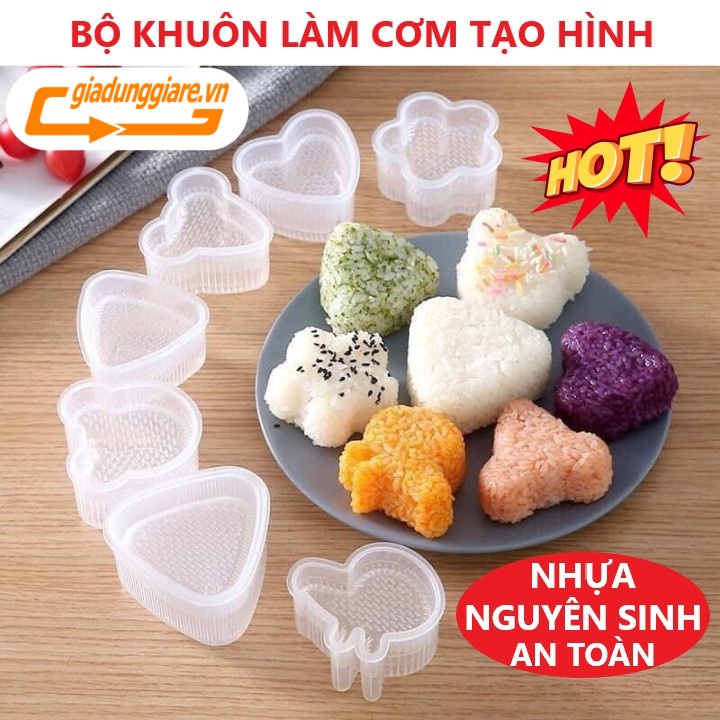 ( Mẫu mới ) SET 07 KHUÔN CƠM BENTO ép tạo hình cơm nắm Sushi Origini mẫu đẹp nhựa nguyên sinh an toàn thực phẩm cho bé