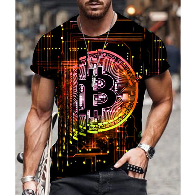 Áo thun tay ngắn dáng rộng in hình Bitcoin 2021 XS-6XL thời trang cho nam