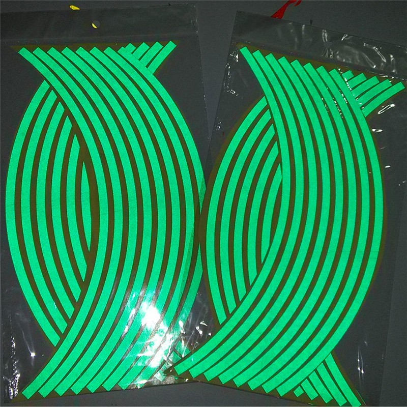 Bộ Decals Tem Dán Vành Phản Quang Dán Chỉ Mâm Xe Máy Ô Set 16 Miếng Dán Phản Quang Trang Trí Viền Bánh Xe Hơi / Mô Tô Kích Thước 17-18 inch