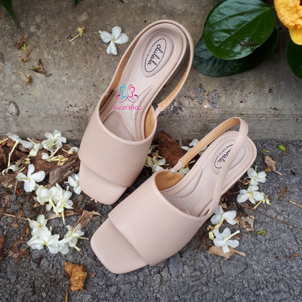 Sandal Daphne quai ngang bản rộng, da mềm gót 5cm (size 39-245)