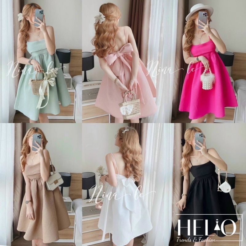 Đầm babydoll 2 dây nơ lưng _ Nude _HE279