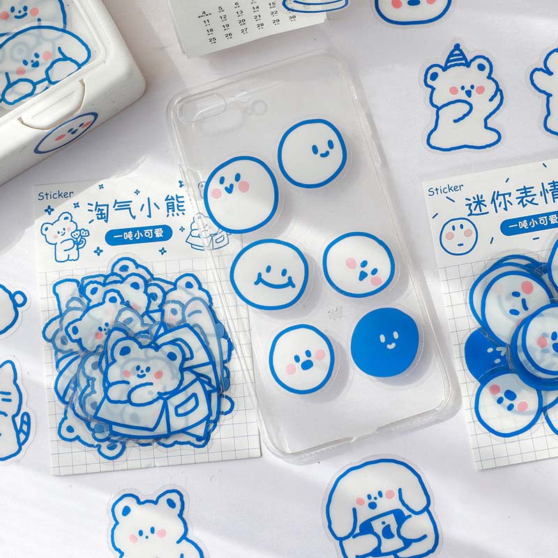 Set 40 miếng dán trang trí nhật kí họa tiết động vật / biểu cảm khuôn mặt đáng yêu