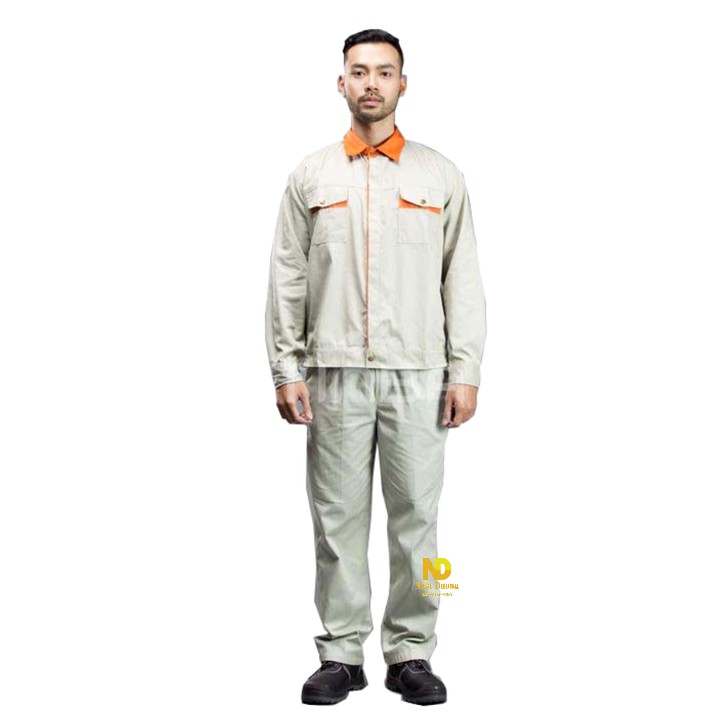 Quần áo bảo hộ lao động Tinba 04-vải pangrim-phối cam, thấm hút mồ hôi tốt,không phai màu