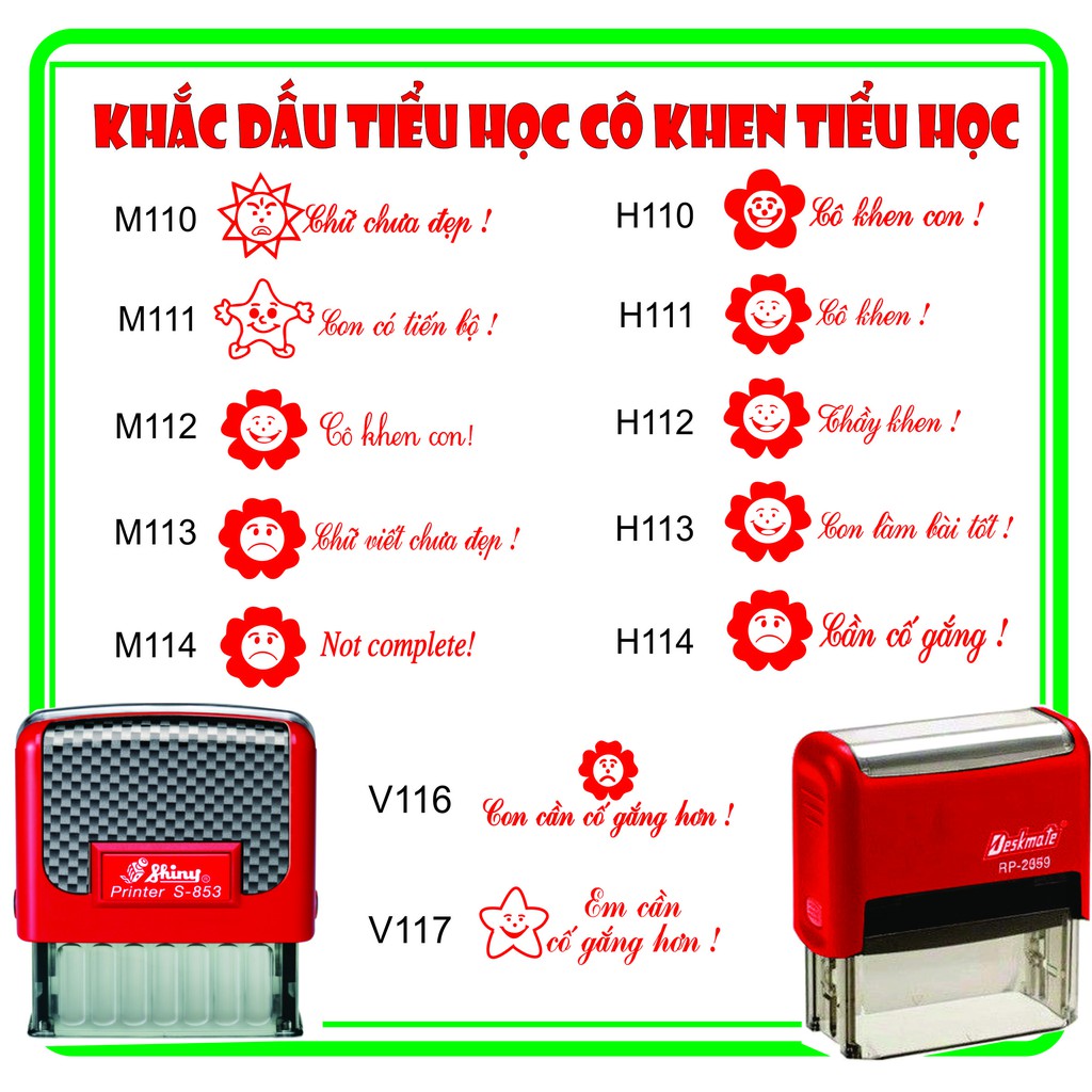 Khắc dấu cô khen logo tiểu học (logo + tên)