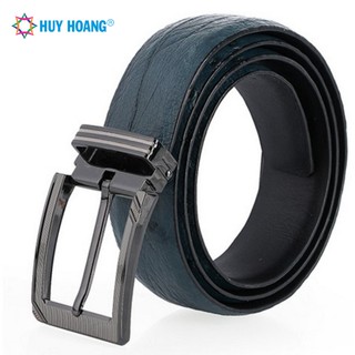 Thắt lưng nam da đà điểu Huy Hoàng da hột đầu kim màu xanh đậm LS4453