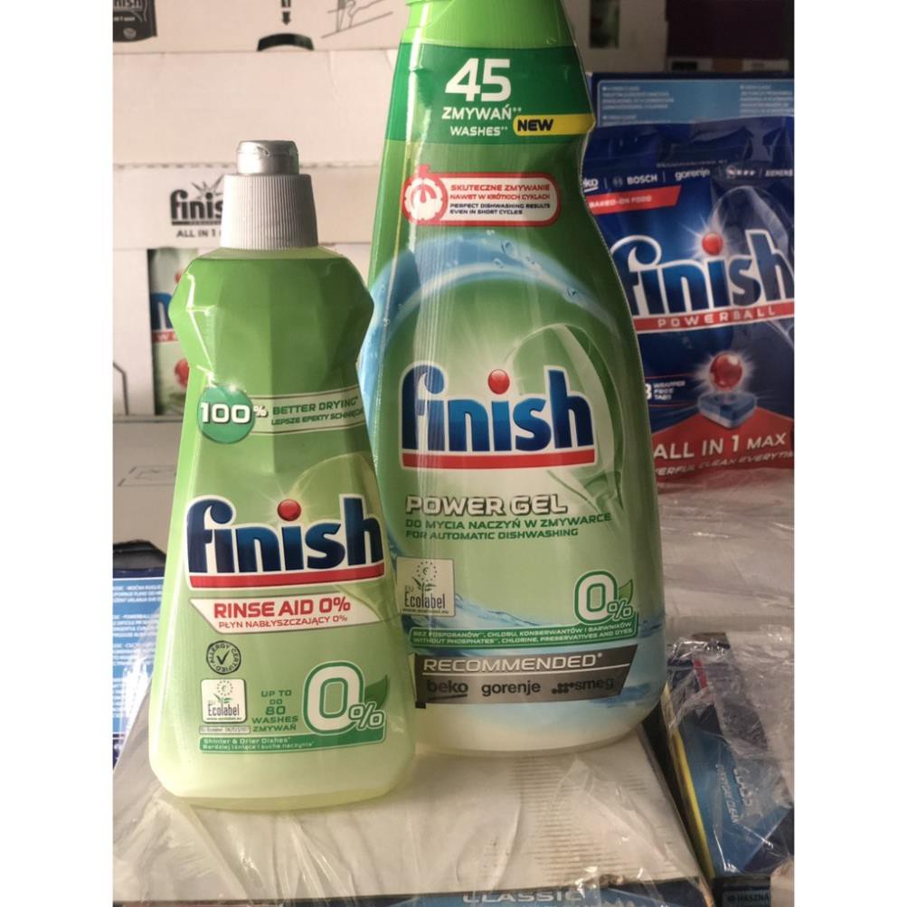 Combo Gel rửa bát Finish Eco 0% và nước làm bóng Finish Eco 0% chất tẩy sinh học an toàn cho máy rửa chén bát