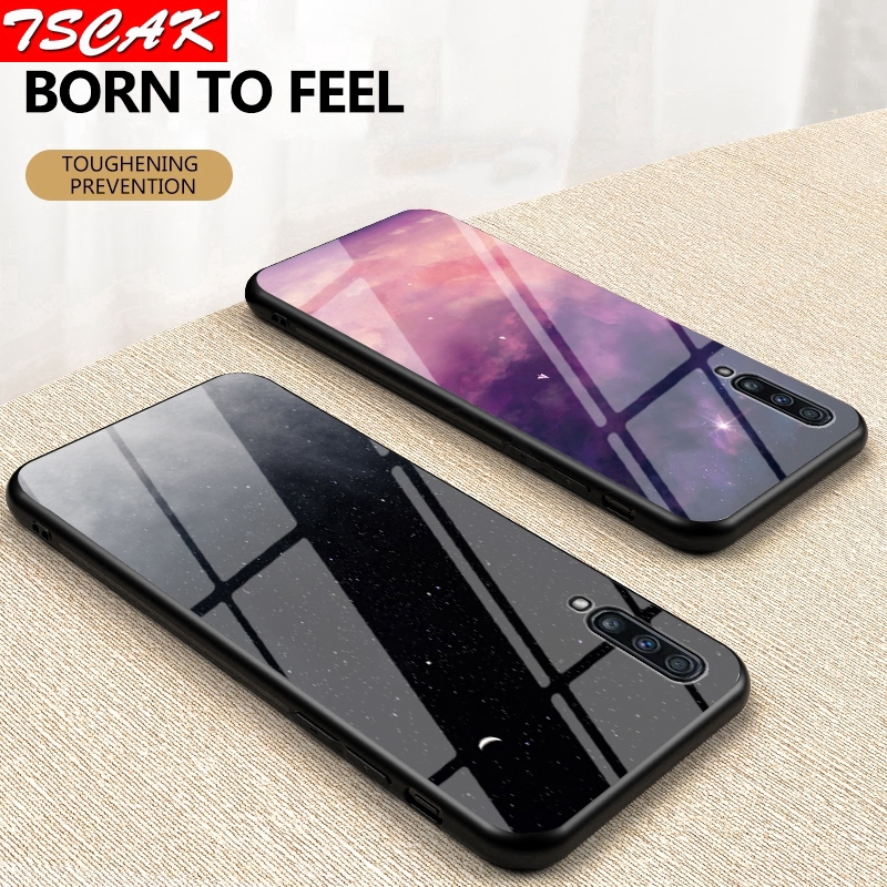 Ốp điện thoại mặt kính cường lực hình bầu trời đầy sao Samsung Galaxy A70S A70 A50S A50 A30S A30 A20 A10 A80 A90 5G A10