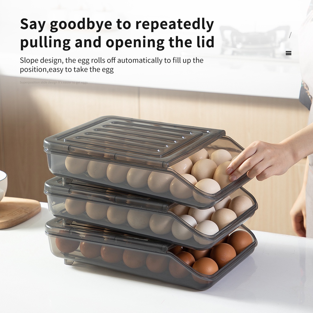 Hộp đựng trứng JUJIAJIA thiết kế nửa trong suốt có thể ráo ra sức chứa lớn có thể xếp chồng lên nhau