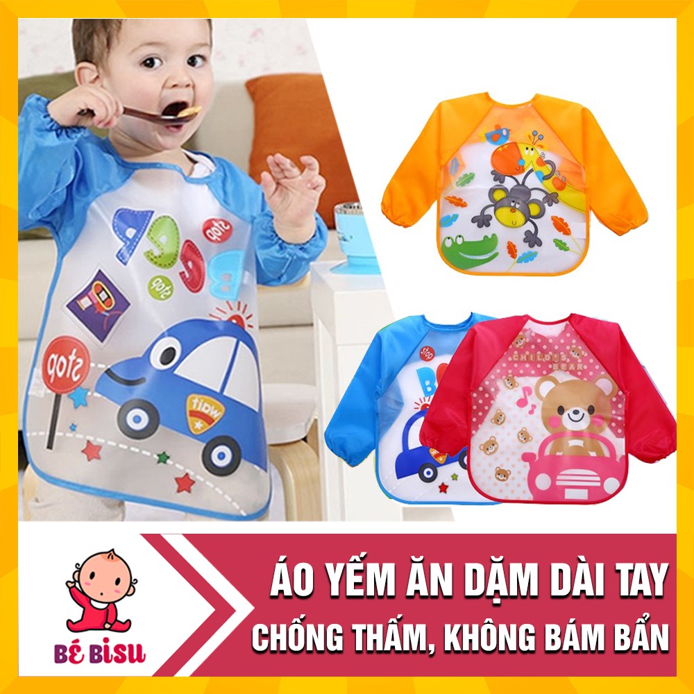 Áo yếm ăn dặm BLW dài tay chống bẩn có máng cho bé