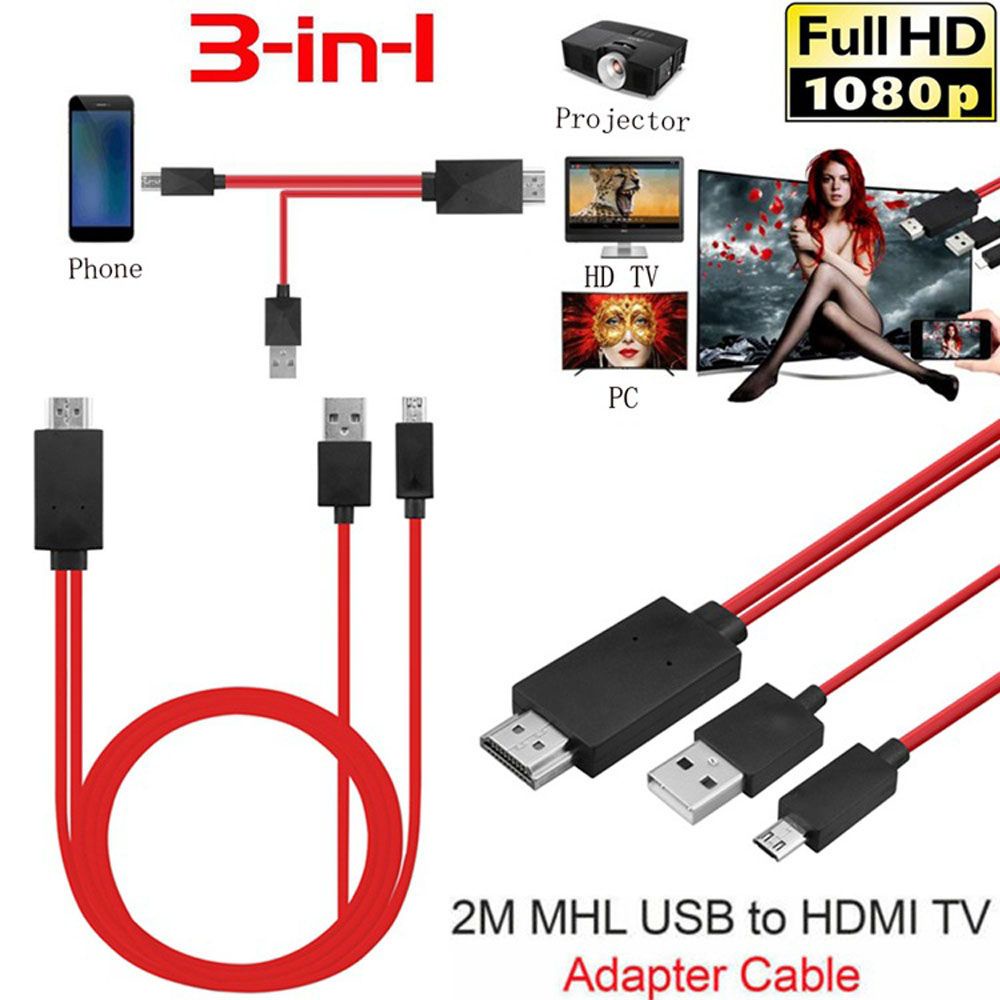 Aaron1 Dây Cáp Chuyển Đổi Cổng Micro Usb Sang Hdmi Cho Hdtv Mhl Tv 1080p Dài 2m