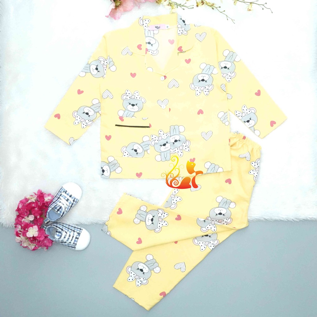 Đồ Bộ Mặc Nhà &quot;Gấu nơ bi&quot; Pijama Kate Thái Quần Dài - Cho Bé 16-42kg.