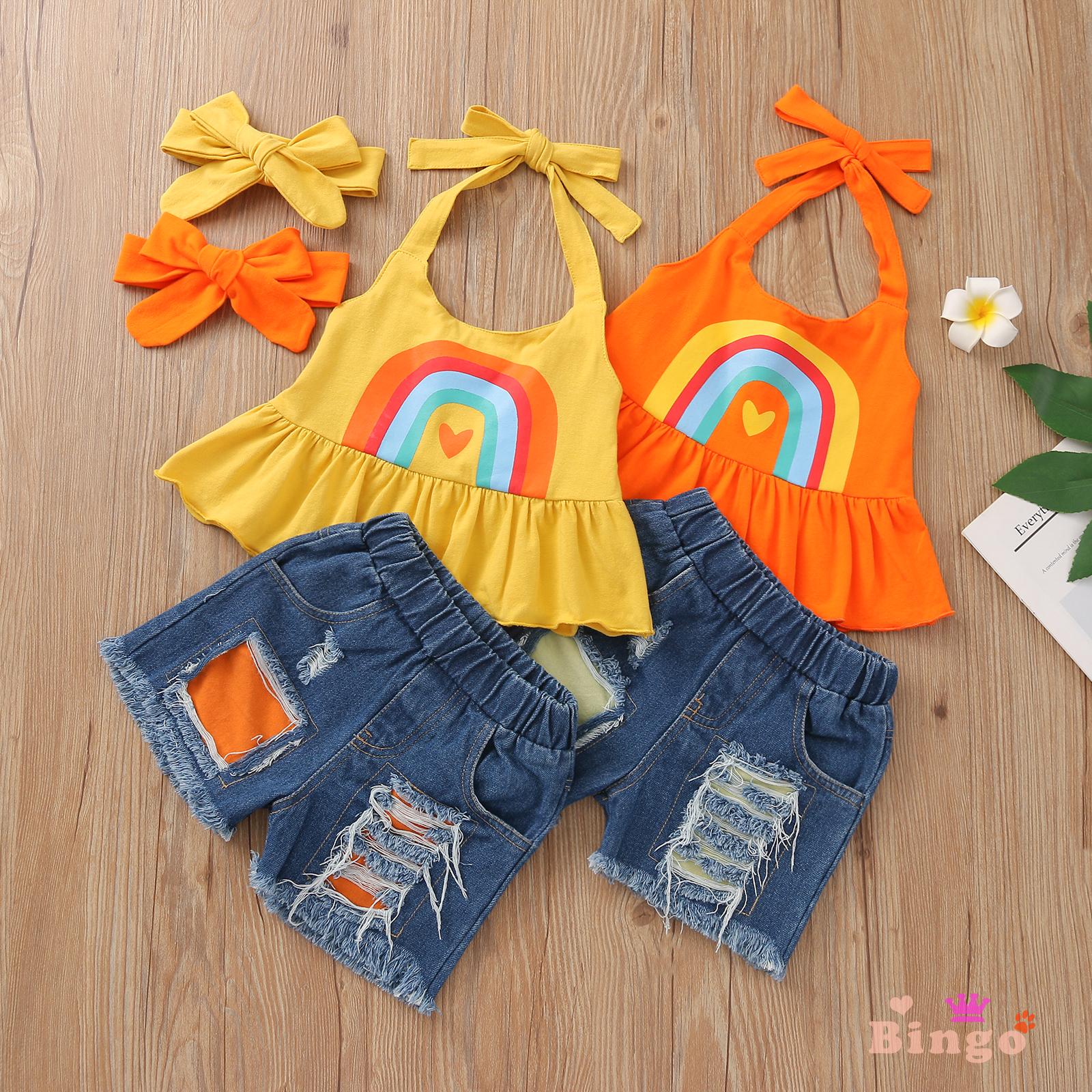 Set Áo Yếm Hở Lưng + Quần Short Jeans Thời Trang Cho Bé Gái