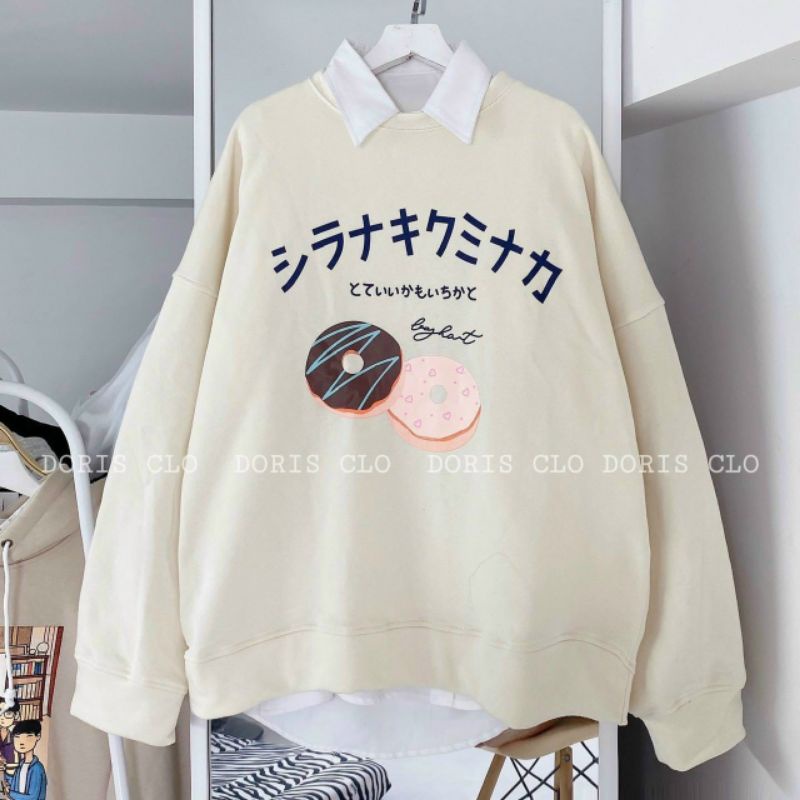 Áo Sweater Form Rộng Nam Nữ In Hình Bánh Donus Kèm Ảnh Thật