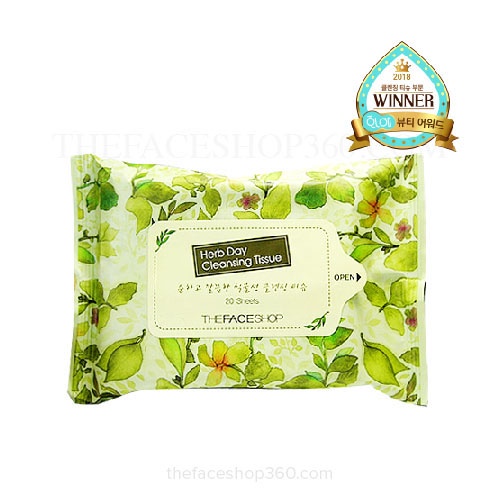 [20 miếng] Khăn ướt tẩy trang Herb Day Cleansing Tissue The Face Shop | BigBuy360 - bigbuy360.vn