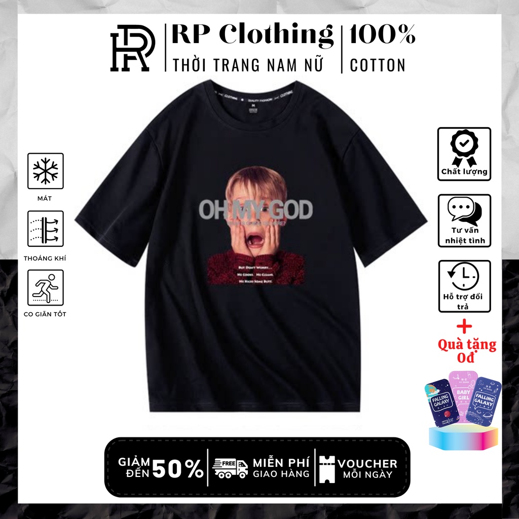 Áo Thun Unisex Áo 100% cotton Áo Phông Nữ Nam RP Clothing OMG RPAT03 Màu Đen, Không Nóng Thắm Hút Co Giãn Tốt Freesize