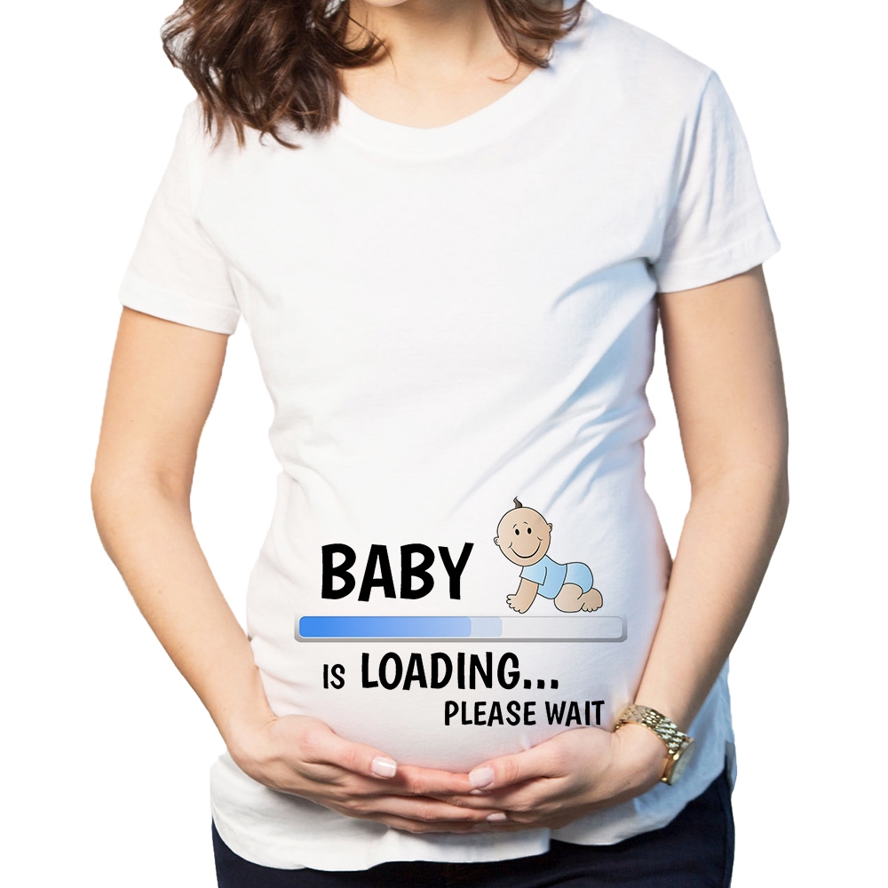 Áo Thun Bà Bầu In Chữ Baby Is Loading Vui Nhộn