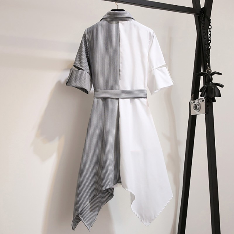 Đầm nữ tay ngắn cổ chữ V họa tiết sọc ngang thời trang quyến rũ | BigBuy360 - bigbuy360.vn