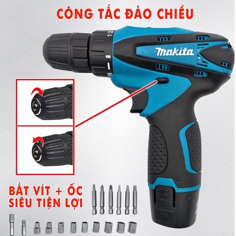 Khoan Pin cầm tay, máy bắt vít cầm tay Makita 12V máy khỏe, chạy êm