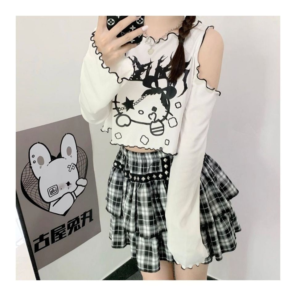 Áo Thun Tay Loe Dài Dáng Rộng In Hoạt Hình Hello Kitty Thời Trang Xinh Xắn Cho Nữ Y2k