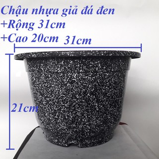 Chậu nhựa trồng hoa giả đá đen số 5-ĐK 31cm