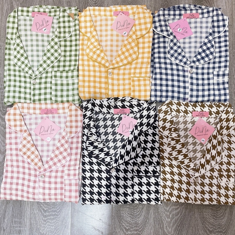 PIJAMA ĐŨI NỮ  - Bộ Cộc Quần Đùi Chất Mềm Thoáng Mát Hoạ tiết kẻ Ô, Đồ Mặc Nhà Nữ