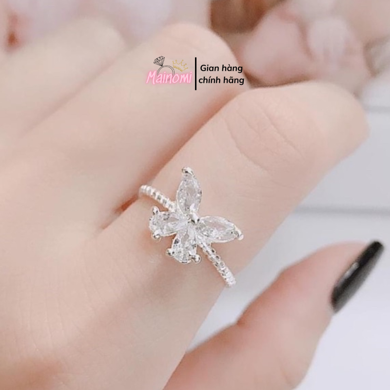 Nhẫn Bạc nữ free size, điểm nhấn bươm bướm đá nhẹ nhàng quyến rũ, thu hút ánh nhìn Mainomi Shop Bạc Xinh