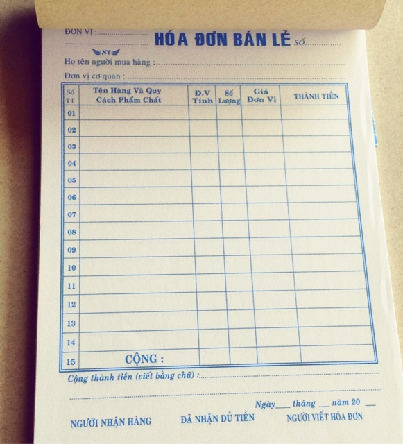 Hoá đơn 1 liên - tốt 50 tờ