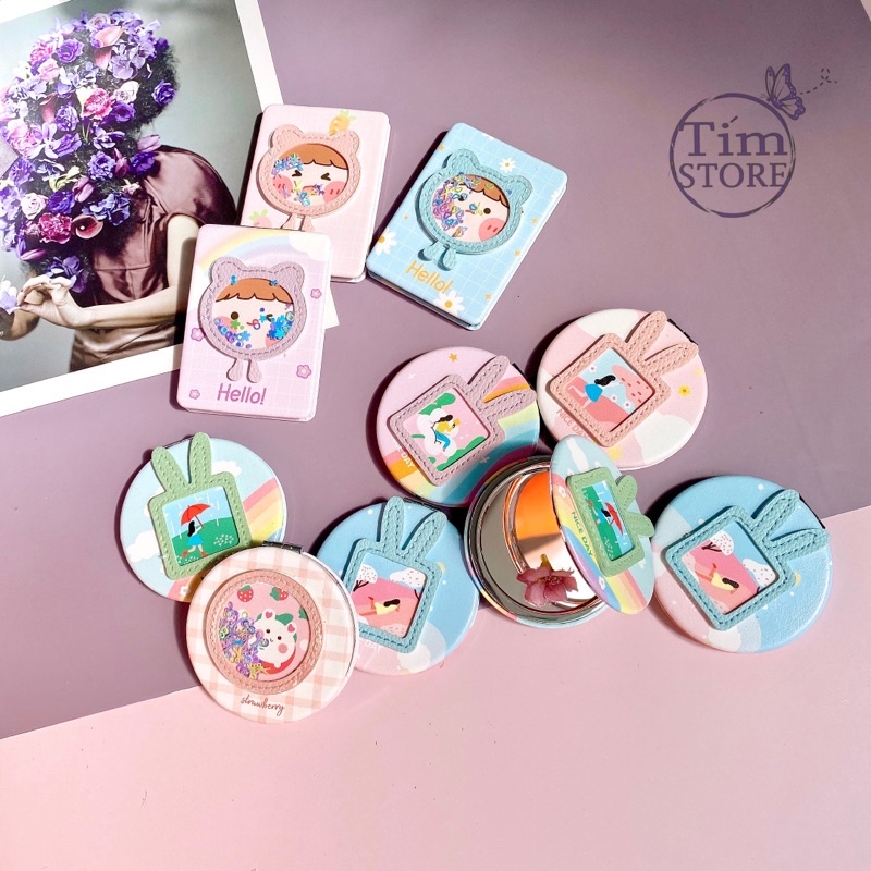 Gương trang điểm 2 mặt TÍM STORE nhỏ xinh tiện lợi dễ thươ