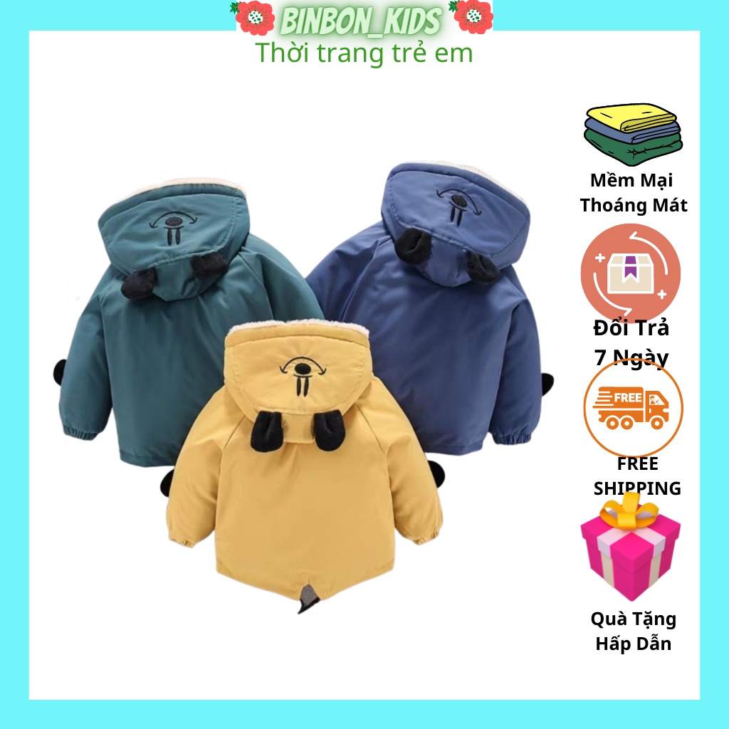 Áo Khoác Gấu Lót Lông Cực Ấm, Set áo phao Cho Bé Từ 10-25Kg BINBON KIDS