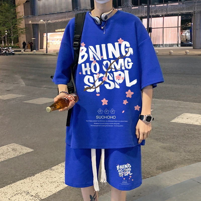 Set áo thun ngắn tay cổ tròn + quần short IFNICEFUTURE phong cách thời trang cho nam