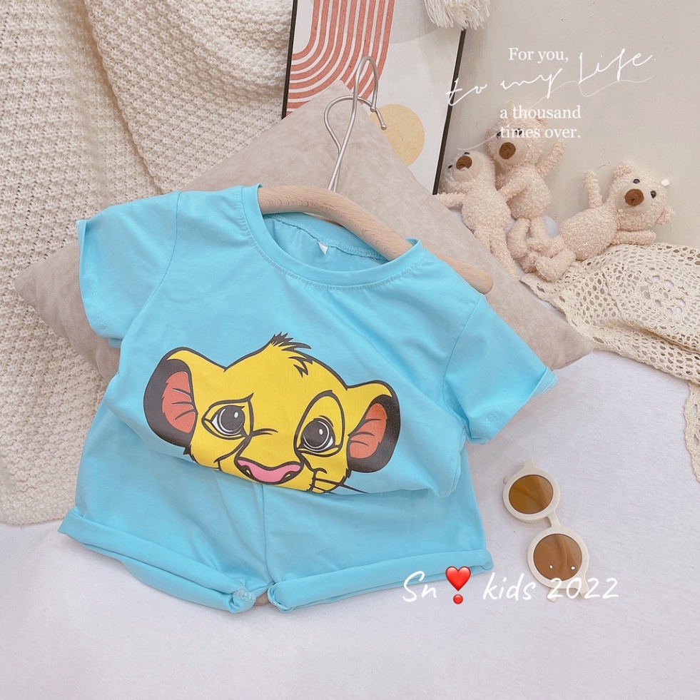 Bộ cộc tay bé trai, bé gái, bộ chất Cotton tàu hổ xanh xám thoáng mát cực đẹp cho bé