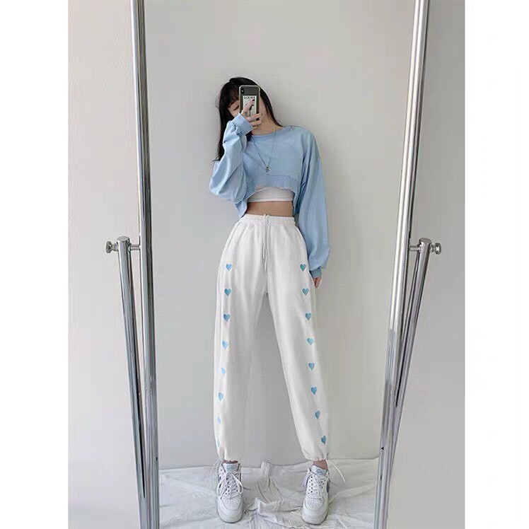 (new Đen Trắng) Quần Jogger TRÁI TIM Unisex Form Rộng Cạp Chun Dáng Suông Bo Gấu Dây Rút - QUẦN CULLOTE TIM 2 MÀU