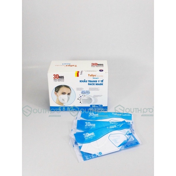 Khẩu trang Tulips 3D N95 Không Van Hộp 30 cái