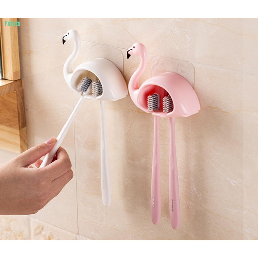 fstyzx Flamingo Sucker 2 Position Toothbrush Holder Suction Hooks Bathroom Accessories