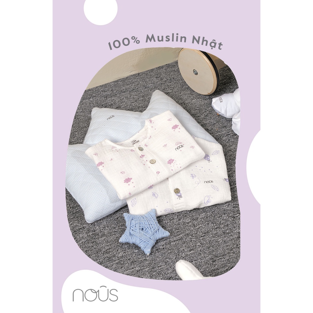 Bộ Quần Áo Cộc Cài Thẳng Nous Màu Trắng Hình Ong Nhỏ- Cho Bé Gái-Chất Liệu Nu Muslin (Size Từ 0-3 Tháng Đến 6-9 Tháng)