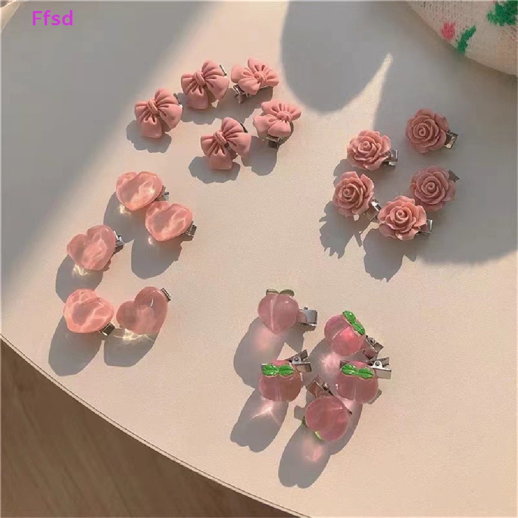 Kẹp Tóc Nơ Hoa Hồng Đào Ngọt Ngào Dễ Thương Cho Bé Gái