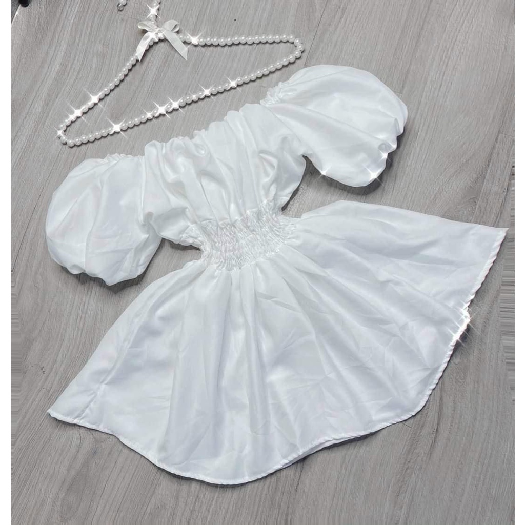 Áo trễ vai tay bồng Lyihome chất vải lụa mát mẻ