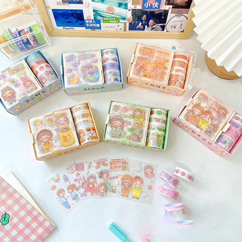 Sticker trang trí sổ SOSAMA set sticker và băng dính sticker trang trí sổ họa tiết hoạt hình vui nhộn SS-001413