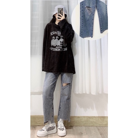 Quần jeans ống đứng rách gối