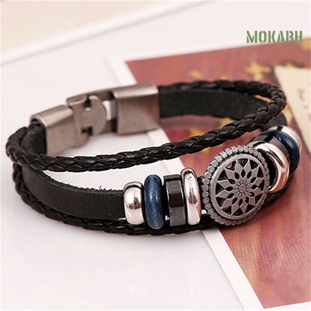 Vòng Tay Giả Da Nhiều Lớp Mặt Hoa Rỗng Thời Trang Unisex