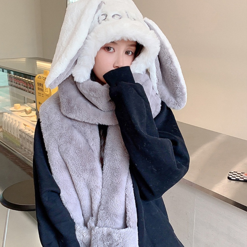 Set Mũ Tai Thỏ Kèm Khăn Choàng Mềm Mại Ngọt Ngào Cho Người Lớn