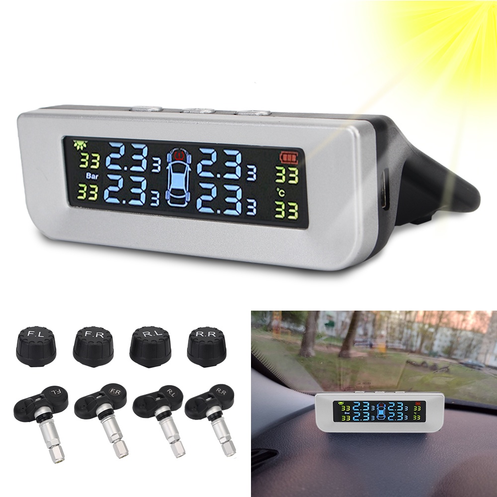 Set 4 Cảm Biến Áp Suất Lốp Xe TPMS Kỹ Thuật Số LCD Kết Nối USB